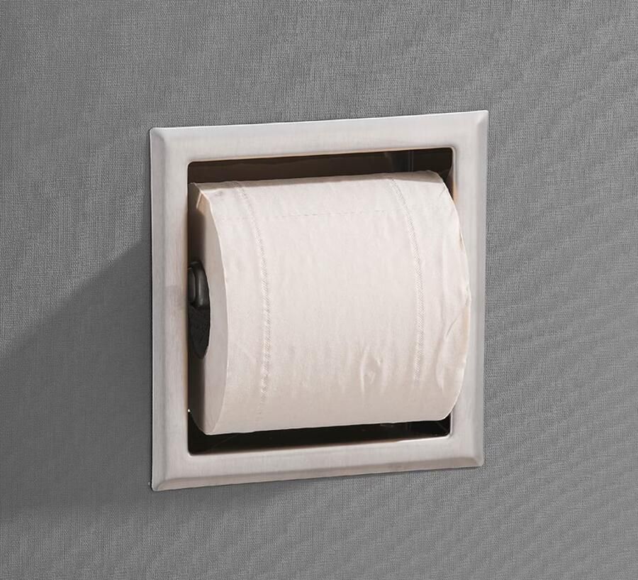 SaniClear Toilerolhouder Inox | Inbouw | Zonder klep | Messing | Vierkant | RVS look - Foto 3