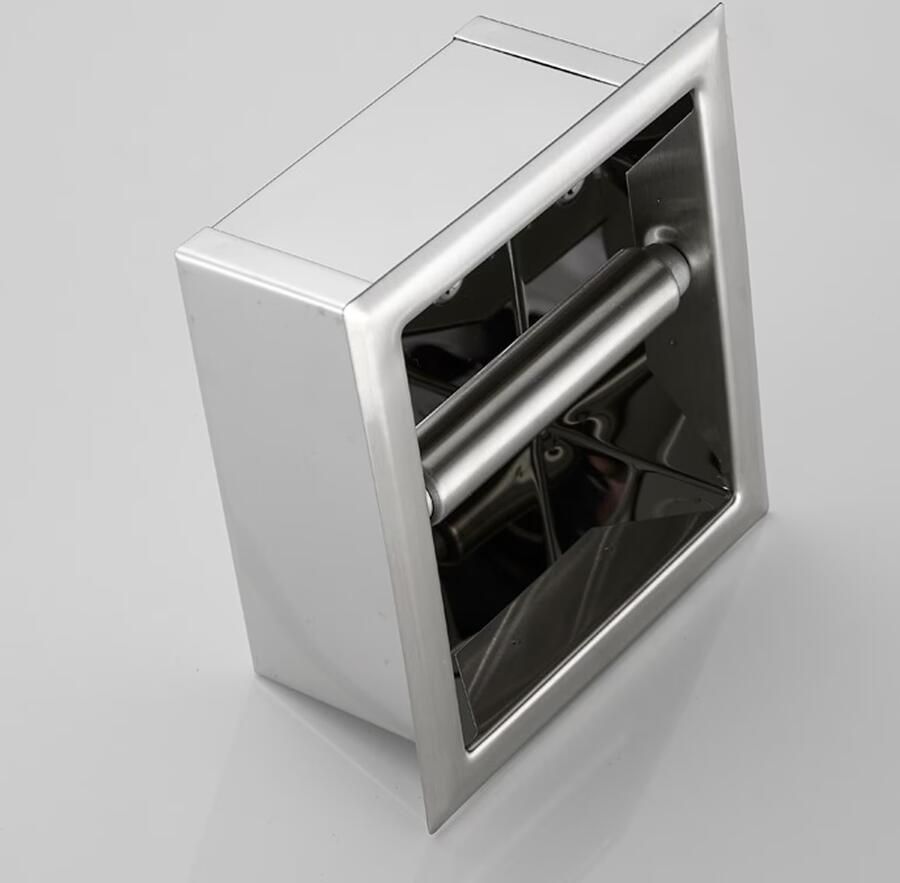 SaniClear Toilerolhouder Inox | Inbouw | Zonder klep | Messing | Vierkant | RVS look - Foto 2