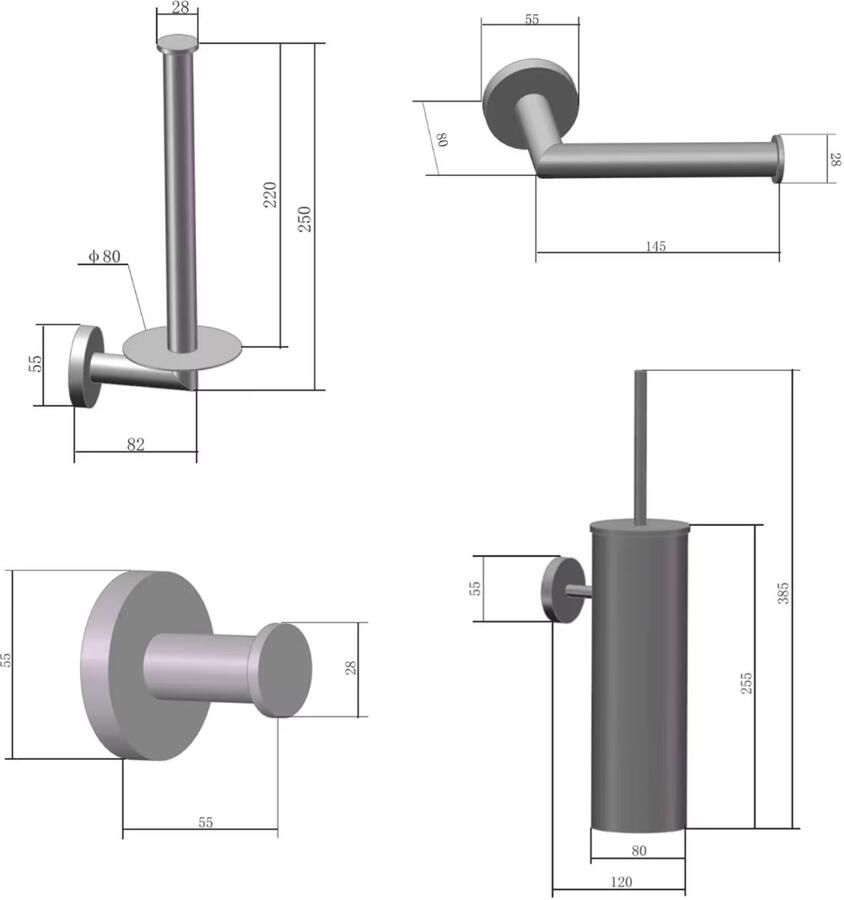 SaniClear Toilet accesoire set Antique | Wandmontage | 4-delig | Messing | Rond | Verouderd messing