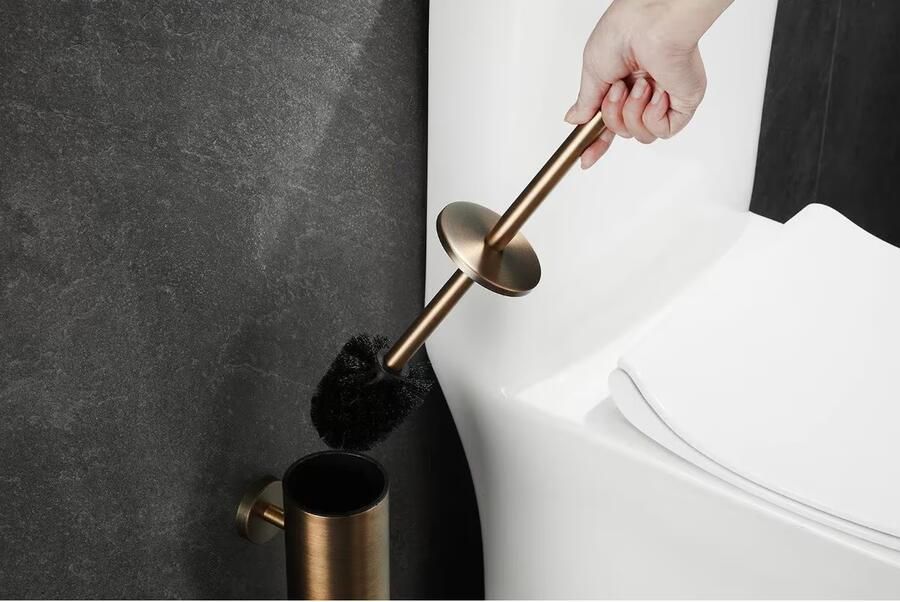 SaniClear Toiletborstel Antique | Wandmontage | Messing | Rond | Verouderd messing - Foto 2