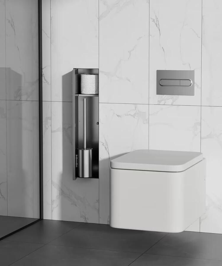 SaniClear Toiletborstelset Hide | Inbouw | Met rolhouder | Betegelbaar | RVS
