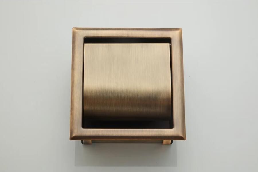 SaniClear Toiletrolhouder Antique | Inbouw | Met klep | Messing | Vierkant | Verouderd messing - Foto 3