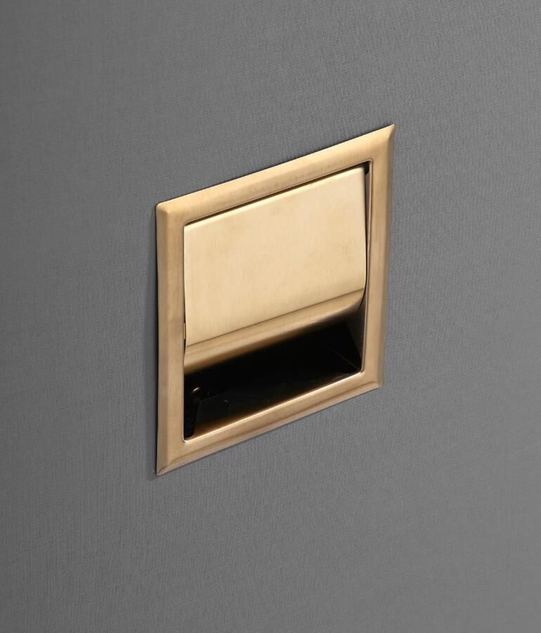 SaniClear Toiletrolhouder Brass | Inbouw | Met klep | Messing | Vierkant | Geborsteld messing Mat goud - Foto 3