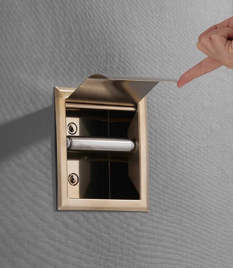 SaniClear Toiletrolhouder Brass | Inbouw | Met klep | Messing | Vierkant | Geborsteld messing Mat goud - Foto 2