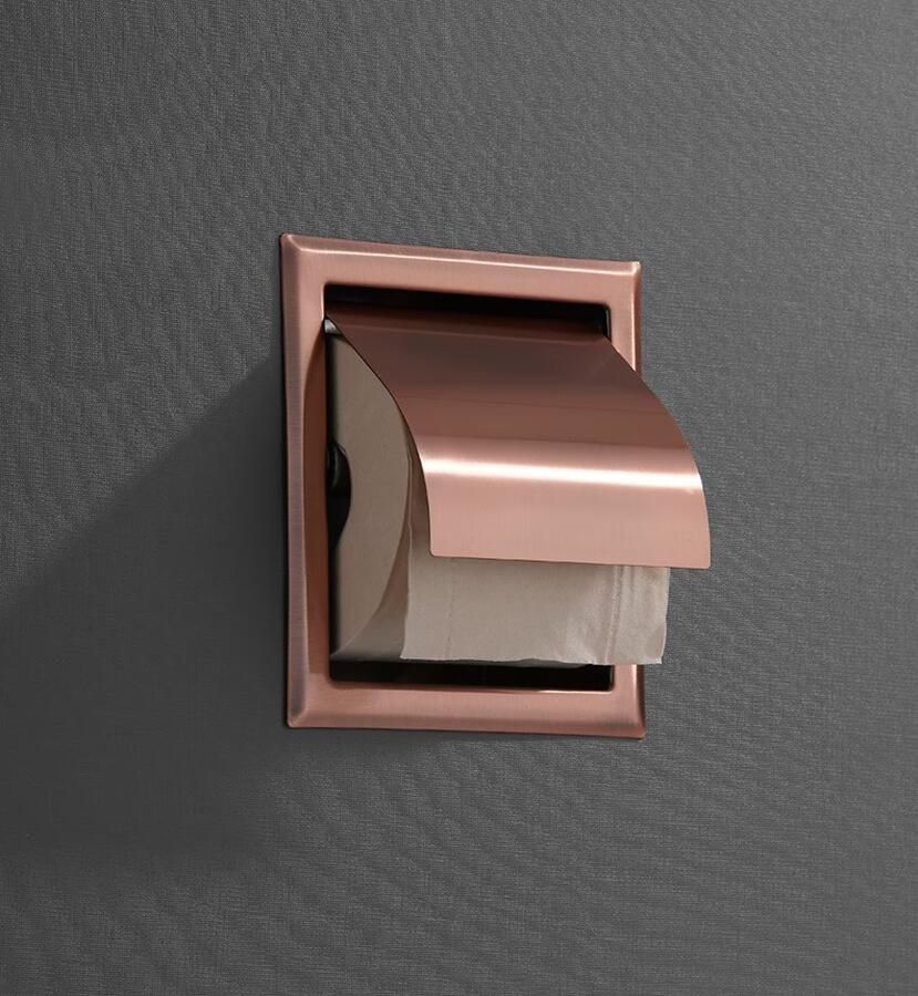 SaniClear Toiletrolhouder Copper | Inbouw | Met klep | Messing | Vierkant | Geborsteld koper