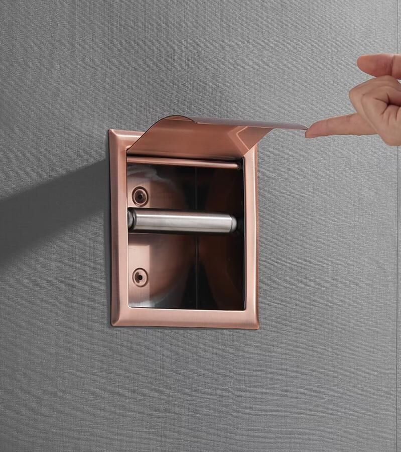 SaniClear Toiletrolhouder Copper | Inbouw | Met klep | Messing | Vierkant | Geborsteld koper - Foto 2