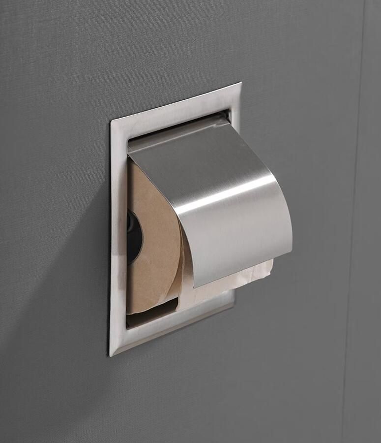 SaniClear Toiletrolhouder Inox | Inbouw | Met klep | Messing | Vierkant | RVS look - Foto 3