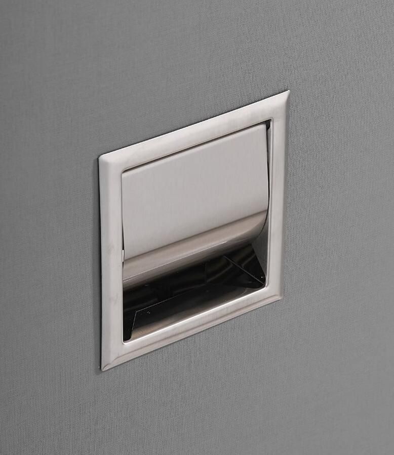 SaniClear Toiletrolhouder Inox | Inbouw | Met klep | Messing | Vierkant | RVS look - Foto 2