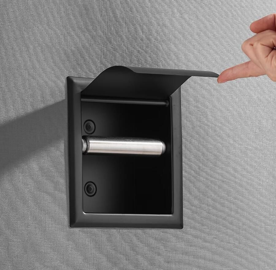 SaniClear Toiletrolhouder Nero | Inbouw | Met klep | Messing | Vierkant | Mat zwart