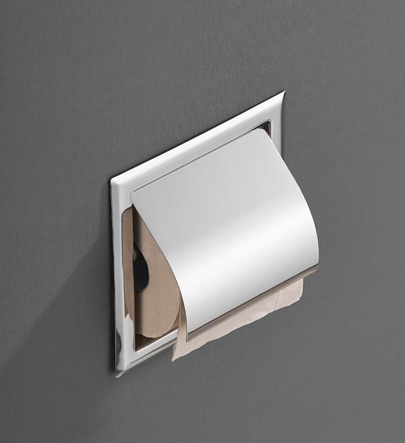 SaniClear Toiletrolhouder Shine | Inbouw | Met klep | Messing | Vierkant | Chroom - Foto 3