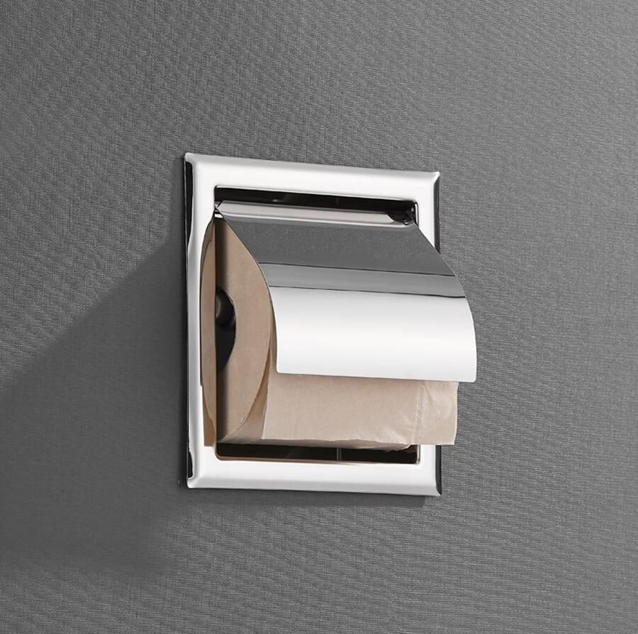 SaniClear Toiletrolhouder Shine | Inbouw | Met klep | Messing | Vierkant | Chroom - Foto 2