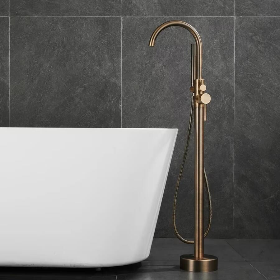 SaniClear Vrijstaande badkraan Antique | Hoogte uitloop 100 cm | Draaibare uitloop | Mengkraan | Rond | Verouderd messing - Foto 2