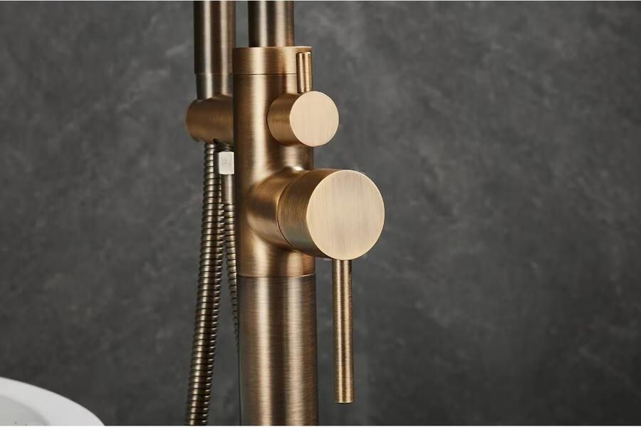 SaniClear Vrijstaande badkraan Antique Pro | Hoogte uitloop 100 cm | Draaibare uitloop | Mengkraan | Rond | Verouderd messing - Foto 2