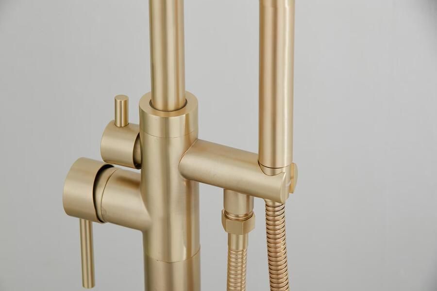 SaniClear Vrijstaande badkraan Brass | Hoogte uitloop 100 cm | Draaibare uitloop | Mengkraan | Rond | Goud