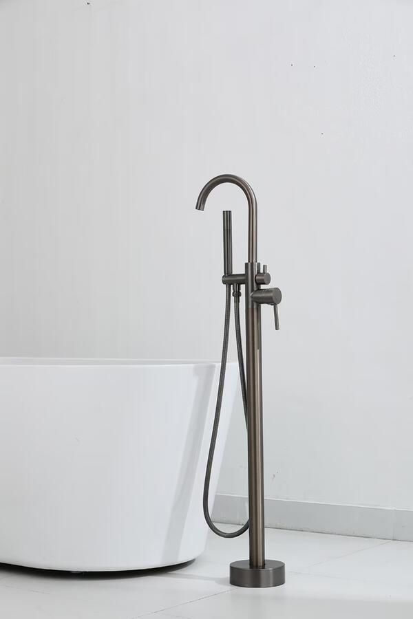 SaniClear Vrijstaande badkraan Iron | Hoogte uitloop 100 cm | Draaibare uitloop | Mengkraan | Rond | Verouderd ijzer gunmetal - Foto 3
