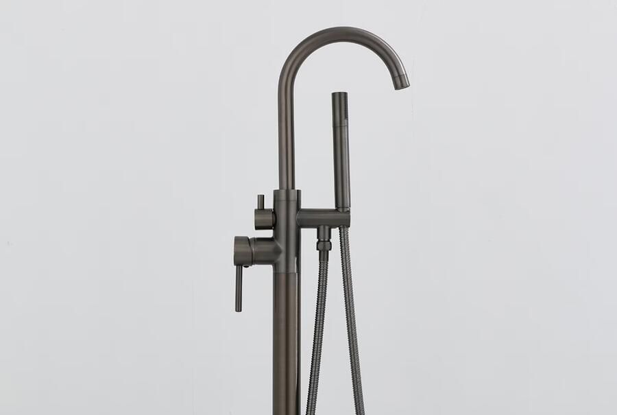 SaniClear Vrijstaande badkraan Iron | Hoogte uitloop 100 cm | Draaibare uitloop | Mengkraan | Rond | Verouderd ijzer gunmetal