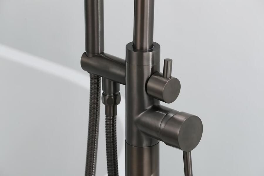 SaniClear Vrijstaande badkraan Iron | Hoogte uitloop 100 cm | Draaibare uitloop | Mengkraan | Rond | Verouderd ijzer gunmetal - Foto 2