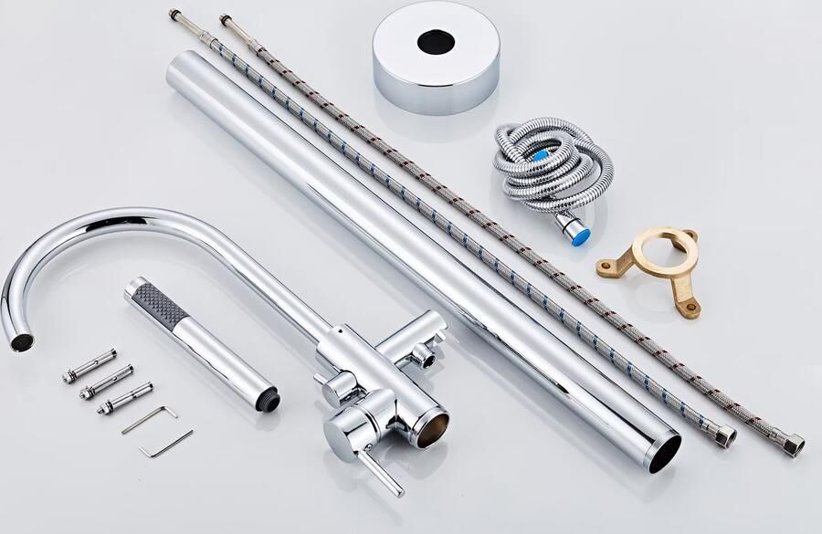 SaniClear Vrijstaande badkraan Shine | Hoogte uitloop 100 cm | Draaibare uitloop | Mengkraan | Rond | Chroom - Foto 3