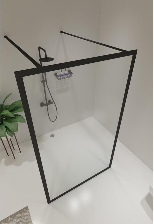 SaniClear Vrijstaande douchewand Block | 120x200 cm | Helder glas | Zwart mat beslag