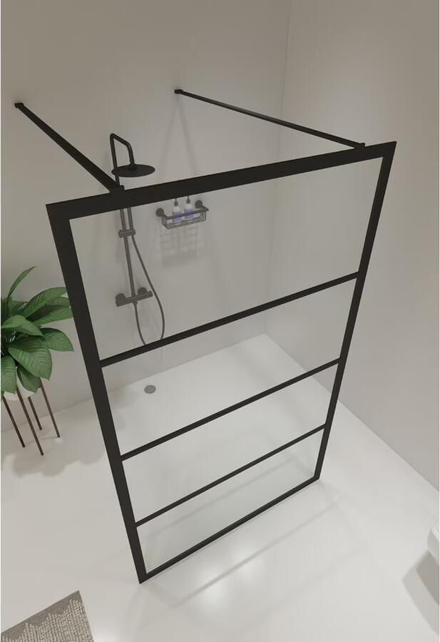 SaniClear Vrijstaande douchewand Nero | 90x200 cm | Helder glas | Zwart mat beslag