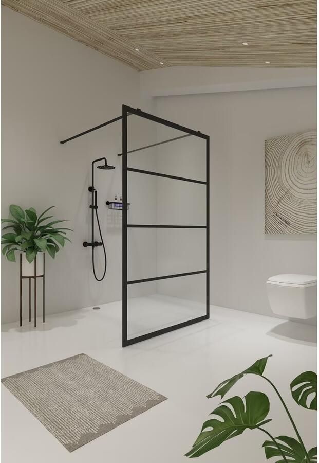 SaniClear Vrijstaande douchewand Nero | 100x200 cm | Helder glas | Zwart mat beslag