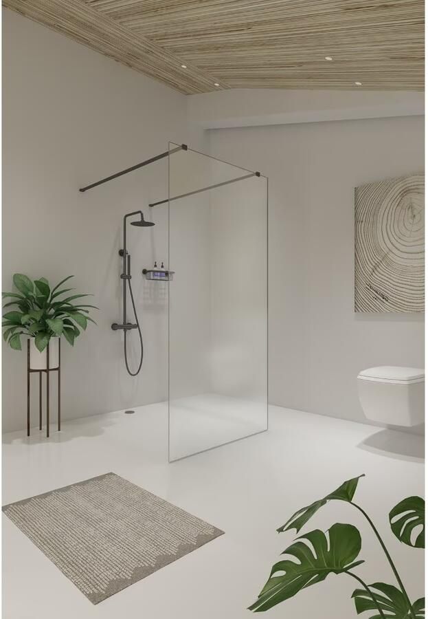 SaniClear Vrijstaande douchewand Redro | 100x200 cm | Helder glas | Verouderd ijzer gunmetal beslag