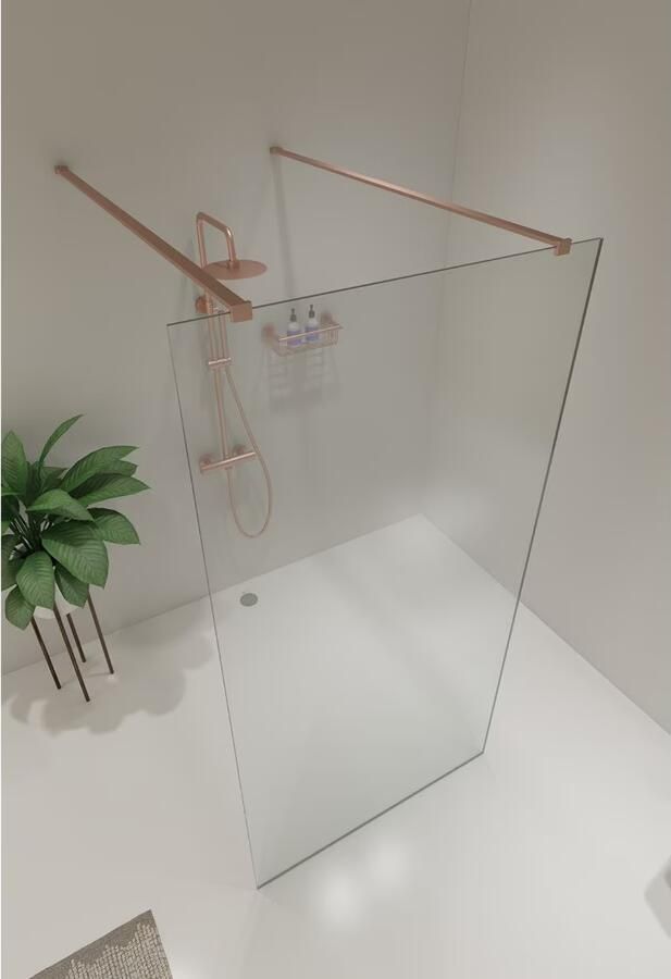 SaniClear Vrijstaande douchewand Redro | 120x200 cm | Helder glas | Geborsteld koper beslag - Foto 2