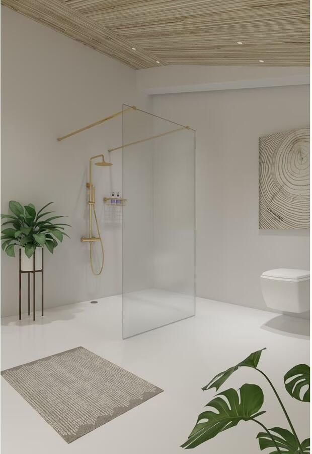 SaniClear Vrijstaande douchewand Redro | 120x200 cm | Helder glas | Geborsteld messing beslag