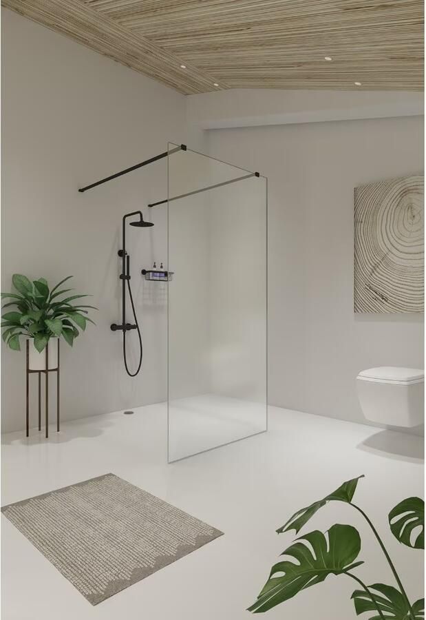 SaniClear Vrijstaande douchewand Redro | 120x200 cm | Helder glas | Mat zwart beslag