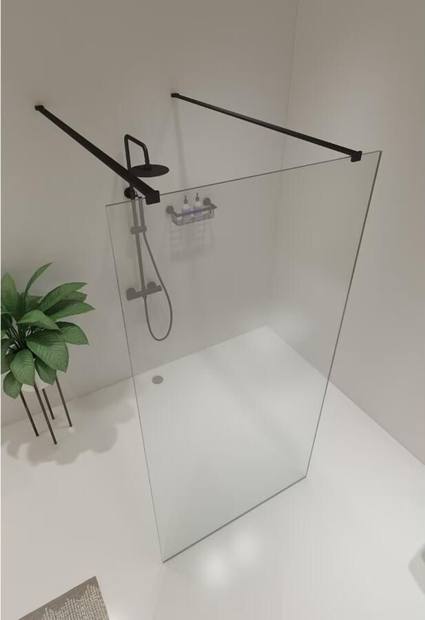 SaniClear Vrijstaande douchewand Redro | 120x200 cm | Helder glas | Mat zwart beslag - Foto 2