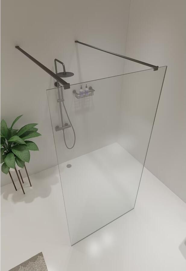 SaniClear Vrijstaande douchewand Redro | 120x200 cm | Helder glas | Verouderd ijzer gunmetal beslag