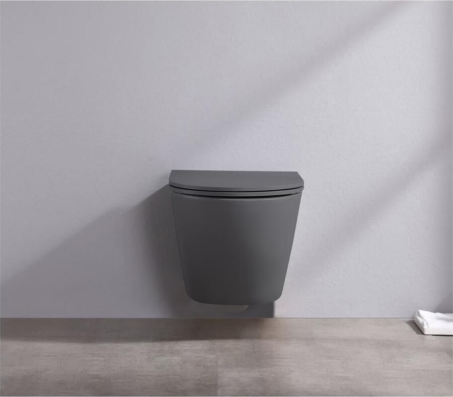 SaniClear Wandcloset Itsie | 48.5 cm | Rimless | Incl.Softclose zitting | Keramiek | Antraciete - Foto 3