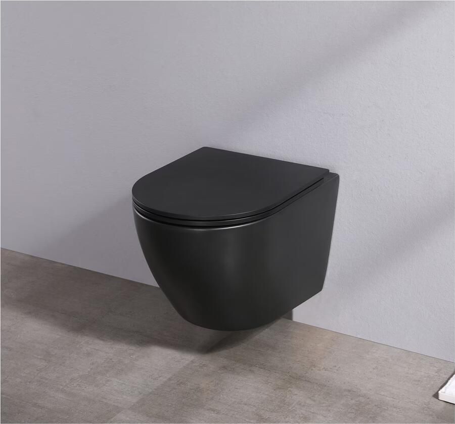 SaniClear Wandcloset Itsie | 48.5 cm | Rimless | Incl.Softclose zitting | Keramiek | Mat zwart