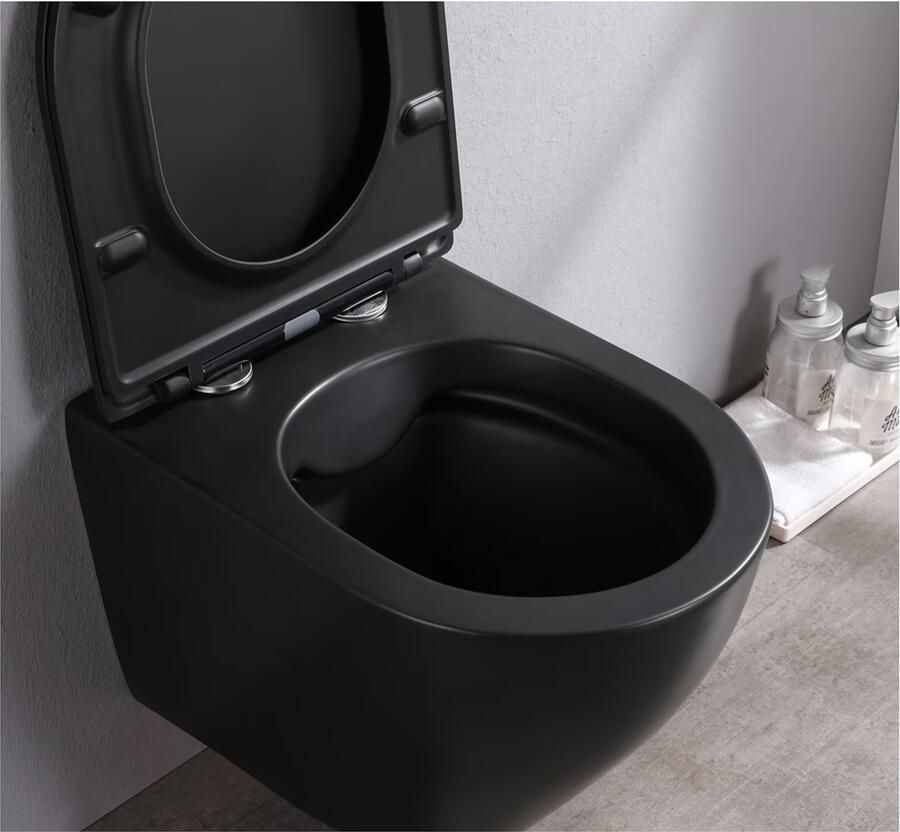 SaniClear Wandcloset Itsie | 48.5 cm | Rimless | Incl.Softclose zitting | Keramiek | Mat zwart - Foto 3