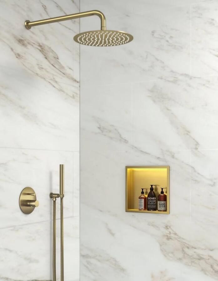 SaniClear Wandnis Lucio | Inbouw | 30x30x7 cm | Met verlichting | 1 vak | Geborsteld messing mat goud - Foto 2