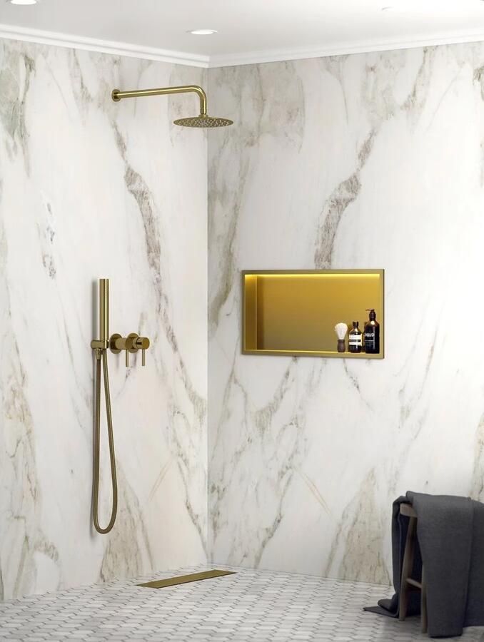 SaniClear Wandnis Lucio | Inbouw | 30x61x7 cm | Met verlichting | 1 vak | Geborsteld messing mat goud - Foto 3