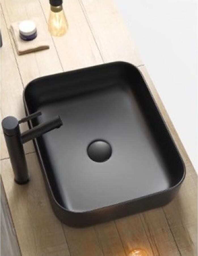 SaniClear Waskom Blitz | 50x14x40 cm | Keramiek | Vrijstaand | Rechthoekig | Mat zwart - Foto 2