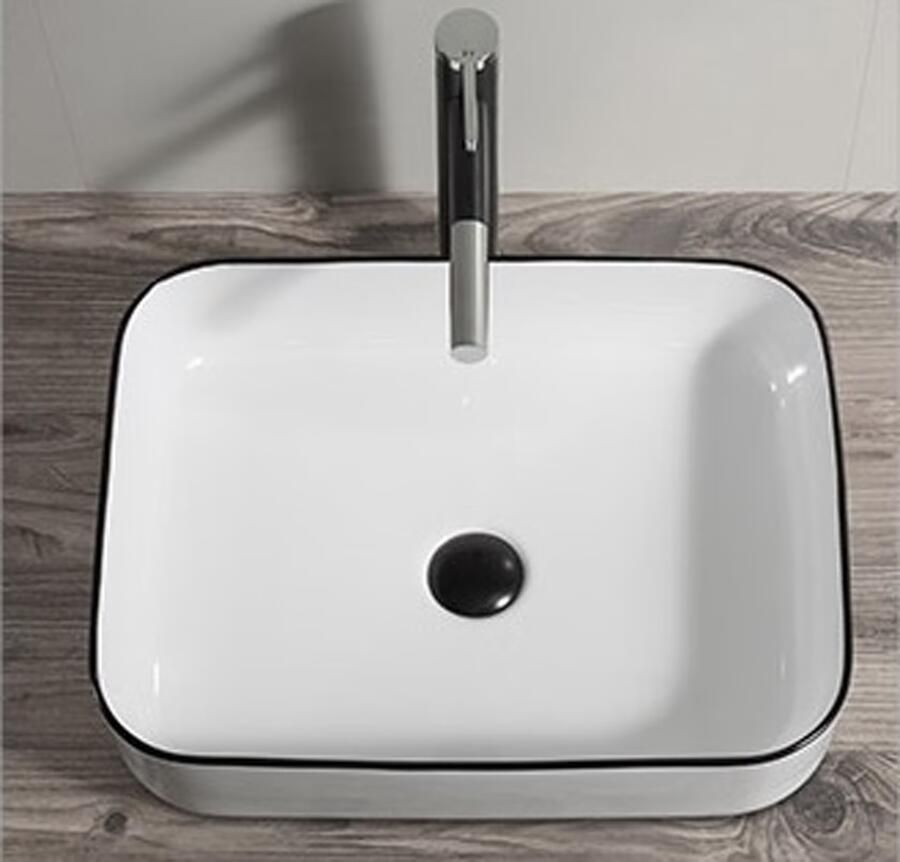 SaniClear Waskom Blitz | 50x14x40 cm | Keramiek | Vrijstaand | Rechthoekig | Wit zwart - Foto 3