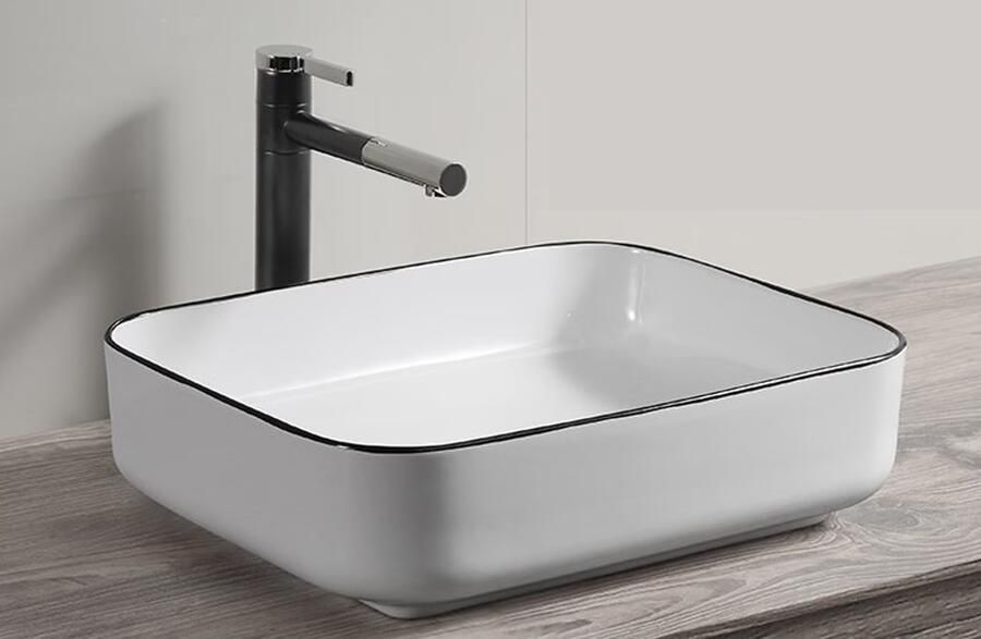 SaniClear Waskom Blitz | 50x14x40 cm | Keramiek | Vrijstaand | Rechthoekig | Wit zwart - Foto 2