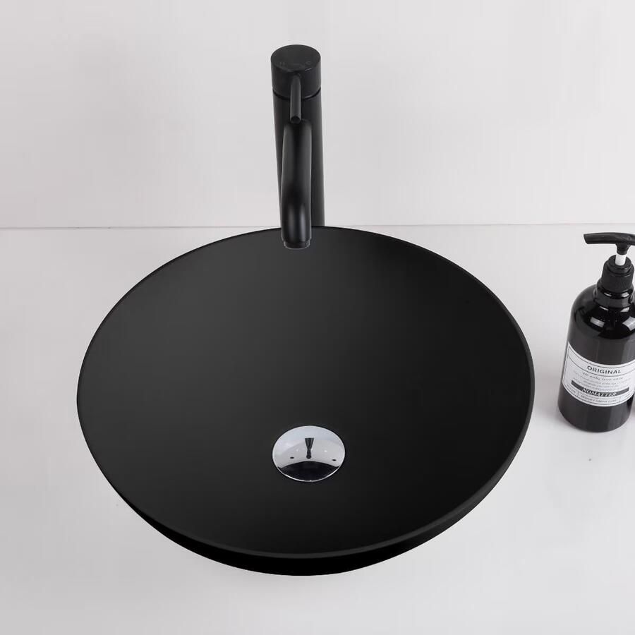 SaniClear Waskom Carpio | 39 cm | Solid surface | Rond | Mat zwart