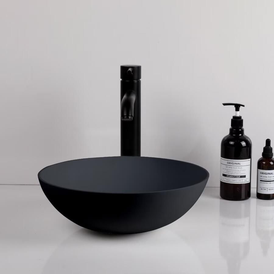 SaniClear Waskom Carpio | 39 cm | Solid surface | Rond | Mat zwart - Foto 2