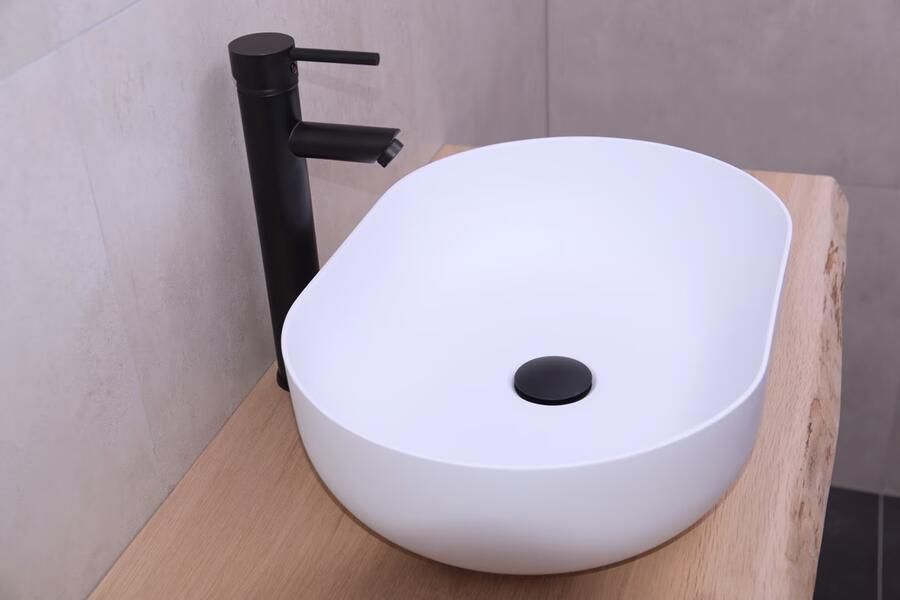 SaniClear Waskom Fabiana | 50x14x35 cm | Solid Surface | Vrijstaand | Ovaal | Wit mat - Foto 2