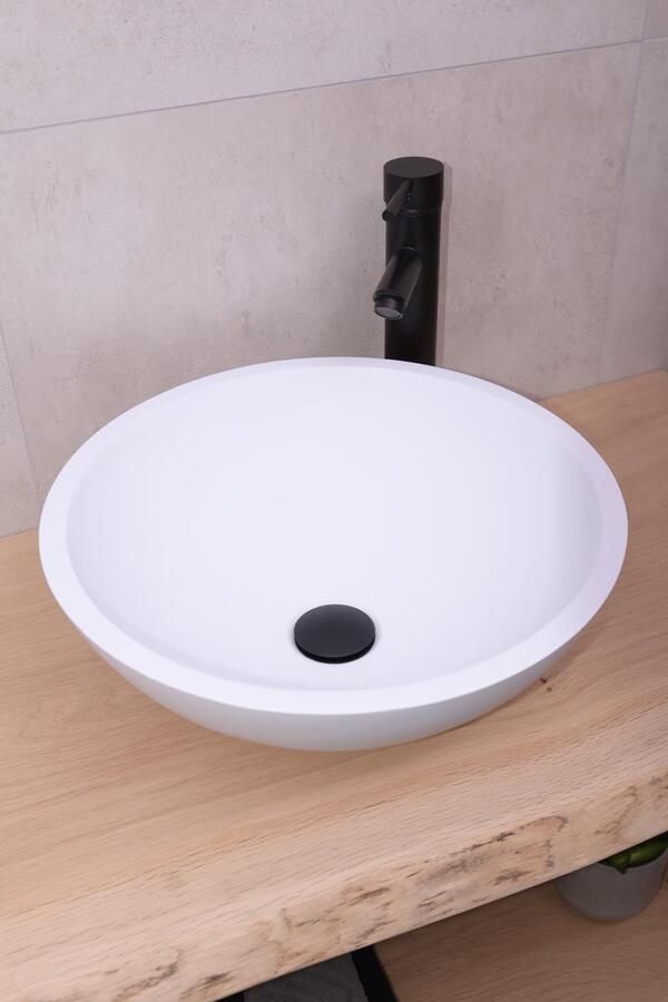 SaniClear Waskom New Stone | 41 cm | Solid Surface | Vrijstaand | Rond | Wit mat - Foto 2