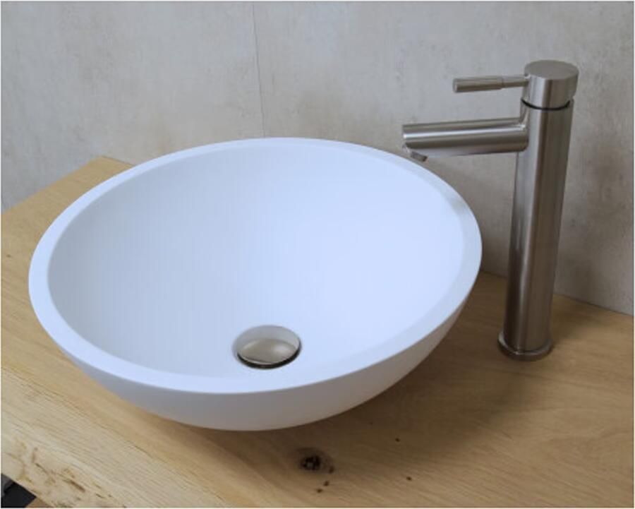 SaniClear Waskom New Stone | 41 cm | Solid surface | Vrijstaand | Rond | Wit mat