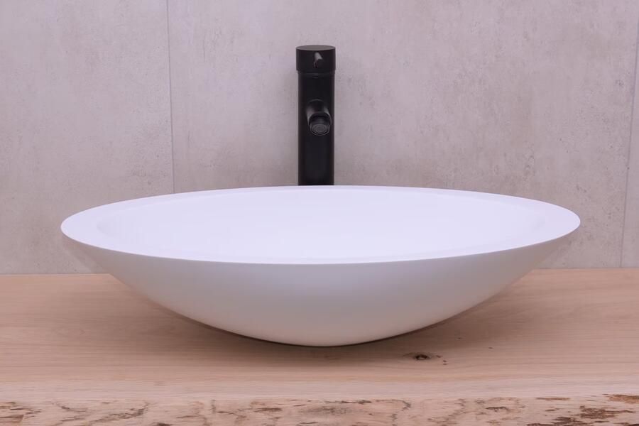 SaniClear Waskom Orona | 59x14x35 cm | Solid Surface | Vrijstaand | Ovaal | Wit mat - Foto 3