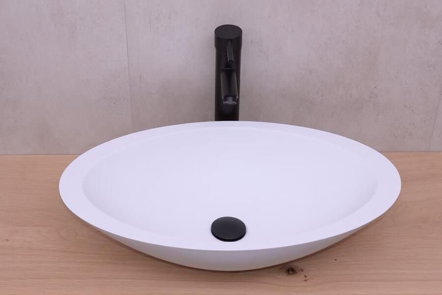 SaniClear Waskom Orona | 59x14x35 cm | Solid Surface | Vrijstaand | Ovaal | Wit mat - Foto 2