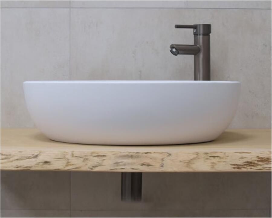 SaniClear Waskom Parel | 54x14x38 cm | Solid surface | Vrijstaand | Ovaal | Wit mat - Foto 2