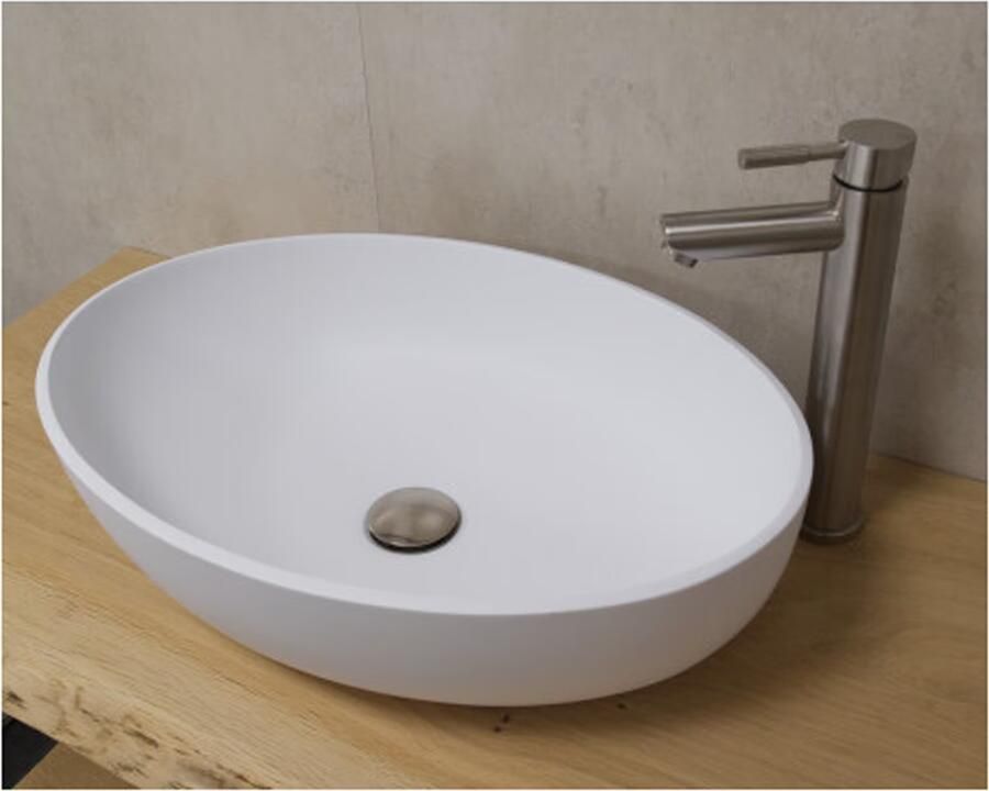 SaniClear Waskom Parel | 54x14x38 cm | Solid surface | Vrijstaand | Ovaal | Wit mat - Foto 2