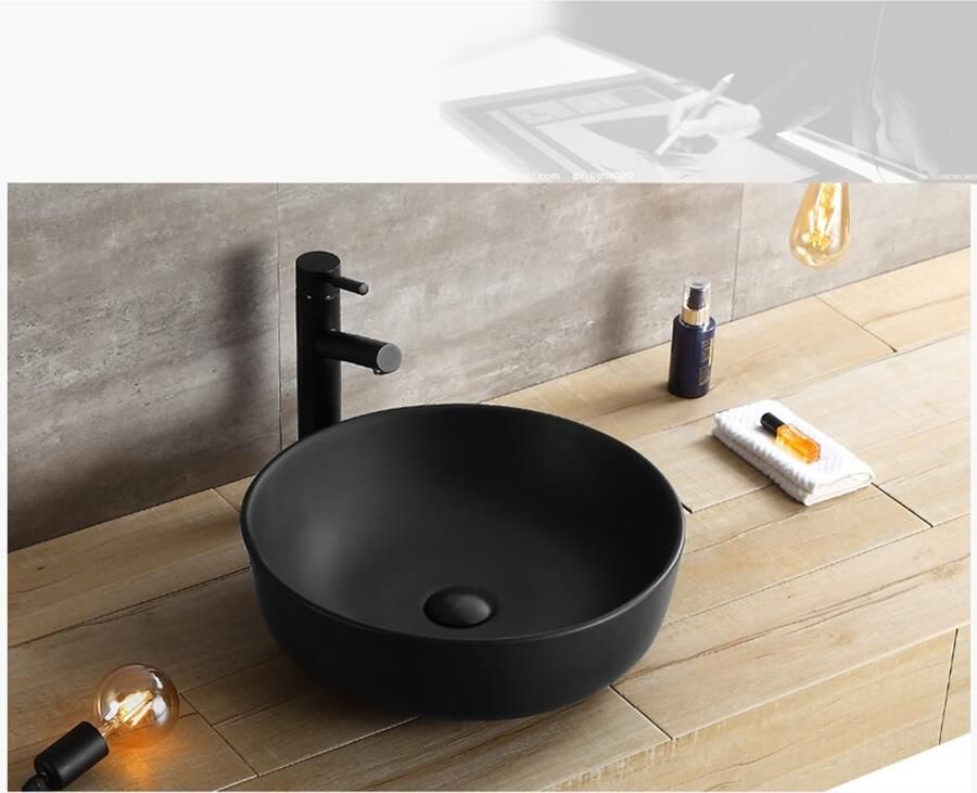 SaniClear Waskom Pura | 42 cm | Keramiek | Vrijstaand | Rond | Wit zwart - Foto 3