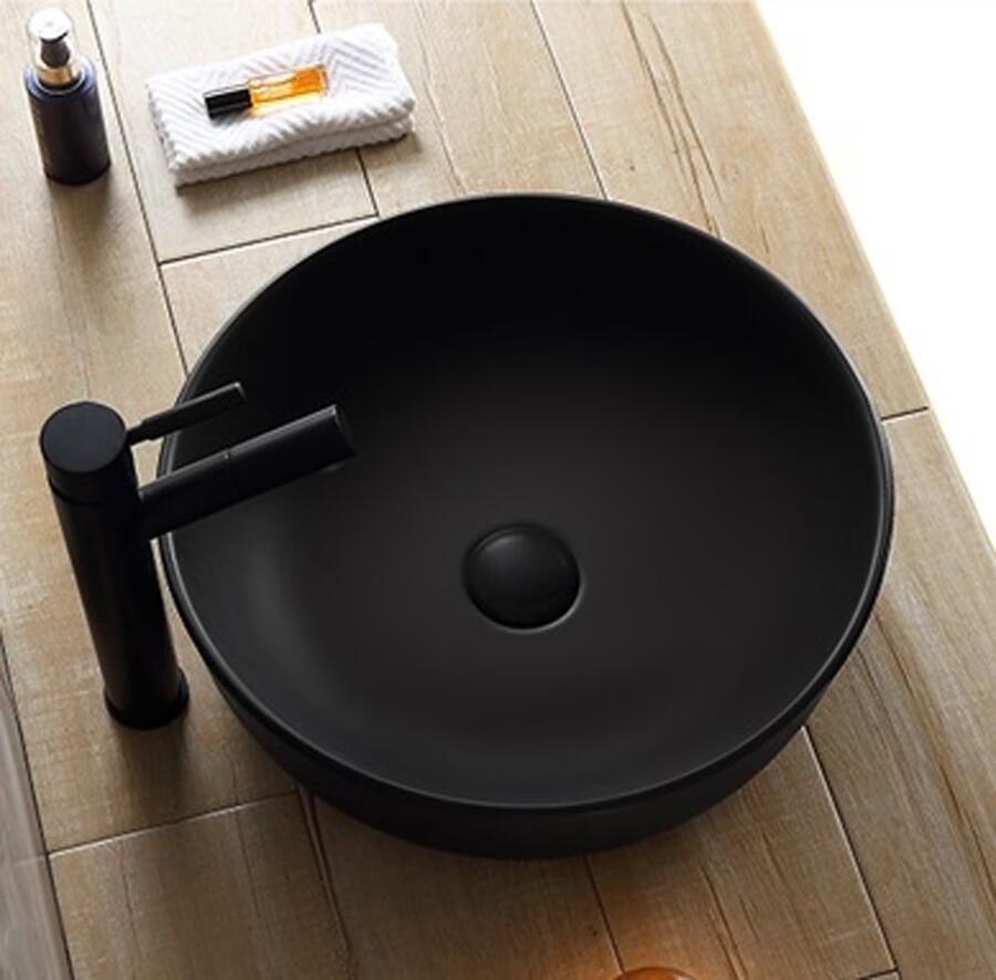 SaniClear Waskom Pura | 42 cm | Keramiek | Vrijstaand | Rond | Wit zwart - Foto 2